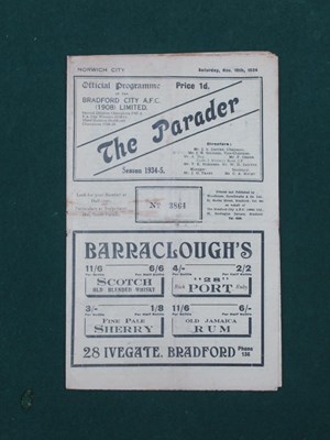 Lot 735 - Bradford City 1934-5 Programme v. Norwich City,...