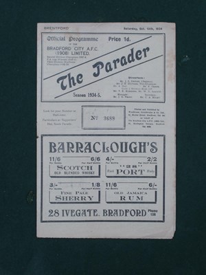 Lot 736 - Bradford City 1934-5 Programme v. Brentford,...