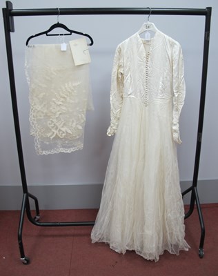 Lot 1005 - A Circa 1950'S Wedding Dress, the cream damask...