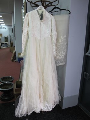 Lot 1005 - A Circa 1950'S Wedding Dress, the cream damask...
