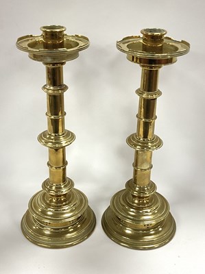 Lot 1294 - A Pair of Early XX Century Brass Altar...