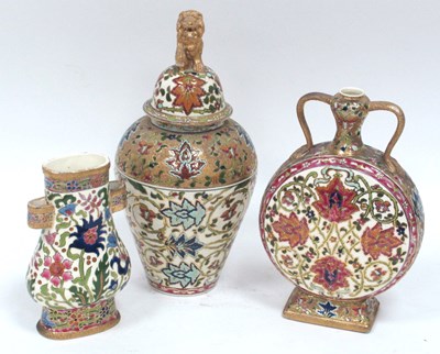 Lot 1069 - A Hungarian Fischer Pottery Two-Handled Flask,...