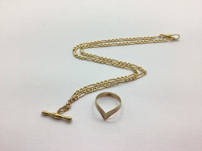 Lot 216 - A Flat Link Figaro Chain, suspending a T-bar...