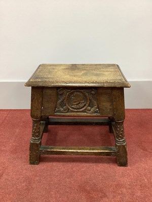 Lot 1469 - A XVII Century Style Joined Oak Box-Stool,...