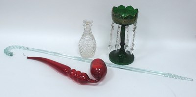 Lot 1006 - A Victorian Cranberry Glass Pipe, with three...