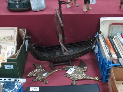 Lot 1405 - Lacquered Brass Model of Viking Longboat, 39cm...