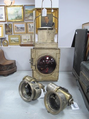 Lot 1507 - A BR Railway Lamp, with one red glass lens,...