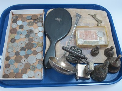 Lot 1351 - World Coinage, two banknotes, plated ladle,...