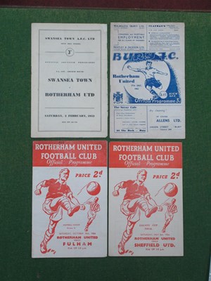 Lot 860 - Rotherham United Programmes, 1951-2 at Swansea,...