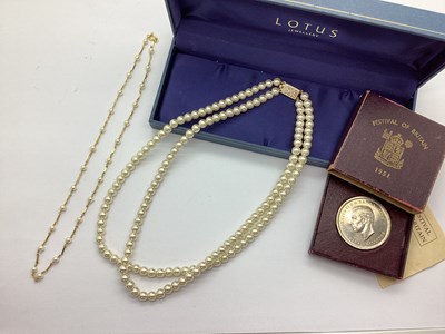 Lot 187 - A 9ct Gold Fancy Link Pearl Necklace, together...