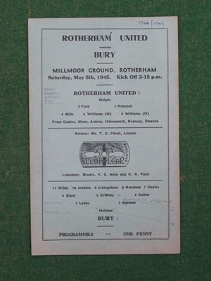 Lot 862 - 1944-5 Rotherham United v. Bury, single sheet...