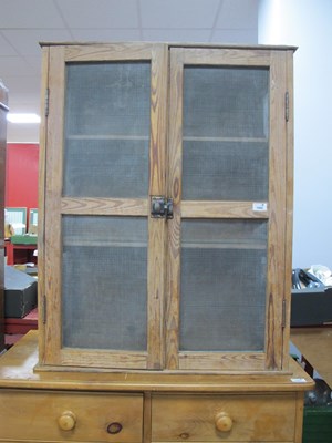 Lot 1552 - Pine Food Cupboard, with twin doors with gauze...