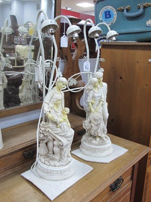 Lot 1492 - A pair of resin figure table lamps in the form...