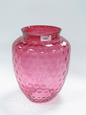 Lot 1457 - Cranberry Glass Oil Lamp Shade, with dimpled...