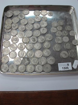 Lot 1325 - Pre 1947 Silver Shillings (x 58), and fourteen...