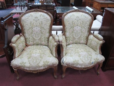 Lot 1610 - Pair of French Style Walnut Framed Easy Chairs,...