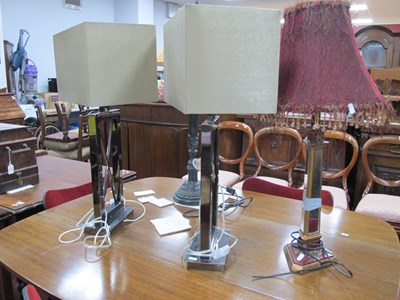 Lot 1637 - Pair of 'X'Framed Silvered Table Lamps, with...