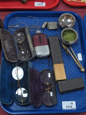 Lot 1416 - Four Pairs of Spectacles, brass compass, vesta...