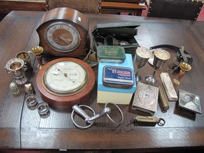 Lot 1005 - Short & Mason Barometer, mantle clock, horn...