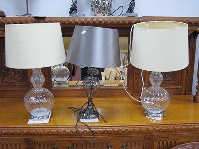 Lot 1685 - A Pair of Glass Table Lamps, with rounded...