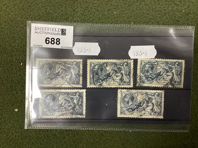 Lot 688 - Stamps, five King Georg 5th 10/- seahorse...