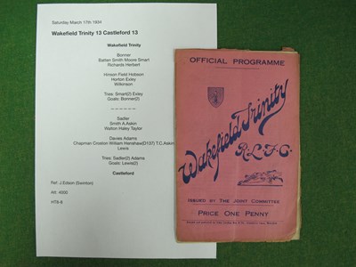 Lot 422 - 1933-34 Wakefield Trinity v. Castleford Rugby...