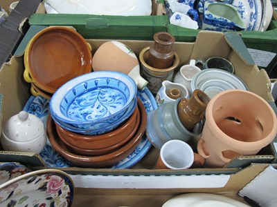 Lot 1108 - Studio pottery to include three matching blue...