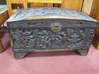 Lot 1603 - XX Century Oriental Carved Camphor Wood Box,...