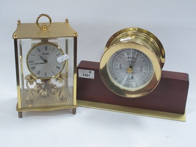 Lot 1451 - Kundo 24 Hour Mantle Clock, in brass casing,...