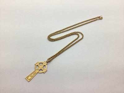 Lot 170 - A 9ct Gold Celtic Cross Pendant, on a 9ct gold...