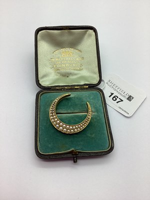 Lot 167 - An Edwardian Seed Pearl Set Crescent Brooch, 3....