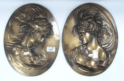 Lot 1347 - A pair of large Art Nouveau style relief...