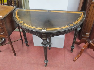 Lot 1530 - XIX Century Ebonised Demi-Lune Card Table,...