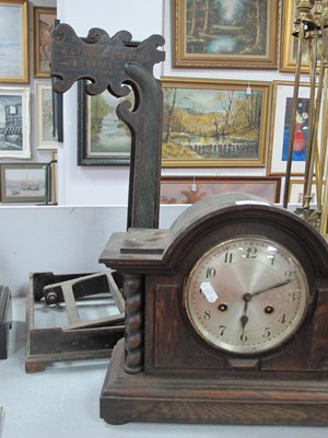 Lot 1402 - Oak Dome Cased Mantle Clock, with barley twist...