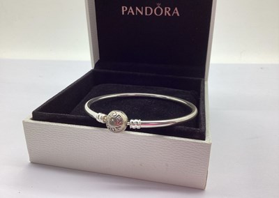 Lot 157 - Pandora Modern Bangle, ball clasp stamped...