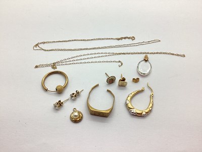 Lot 176 - Hoop Earrings, (odd), fine chain, stud...