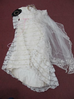 Lot 1029 - Wedding Dress Circa 1970's, lace floral detail,...