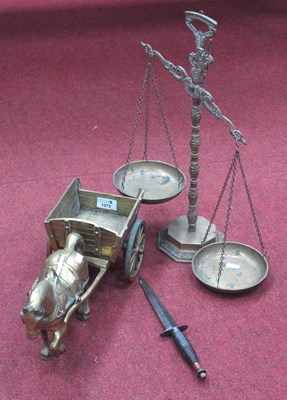 Lot 1273 - Brass Horse and Cart, scales and a replica...