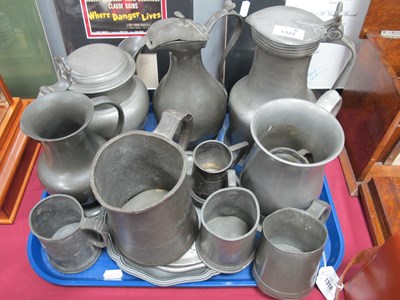 Lot 1322 - XIX Century Pewter Flagons, tankards, one...