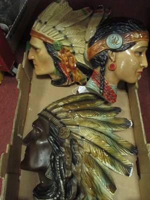 Lot 1037 - Plaster Wall Plaque of Red Indian Head,...