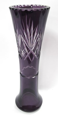 Lot 1156 - An Amethyst Cut Glass Vase, 33cm high.