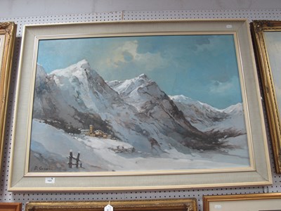 Lot 1421 - P Crisom?, oil on canvas of a Mountain scene...