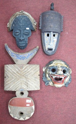 Lot 1307 - African Masks, painted Aztec mask (4).