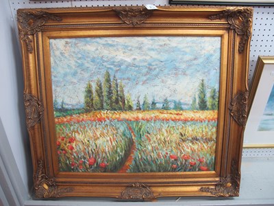 Lot 1443 - Poppy Field, Impressionist oil on canvas,...