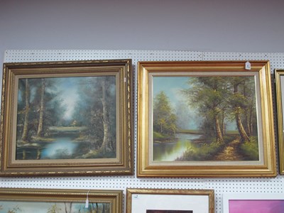 Lot 1447 - Woodland River Landscapes, two oil paintings,...