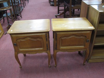 Lot 1493 - A Pair of French Style Oak Bedside Cabinets,...