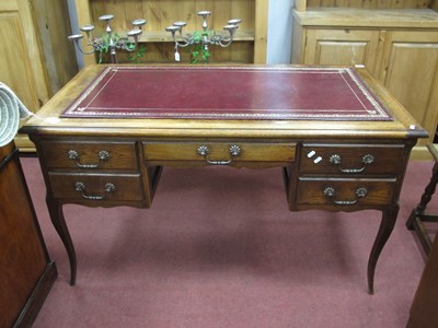 Lot 1497 - XX Century Oak French Style Desk, the top with...