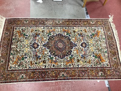 Lot 1496 - XX Century Silk Middle Eastern Rug, with...