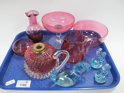 Lot 1193 - XIX Century Cranberry Glass Bowl, jugs, glass...