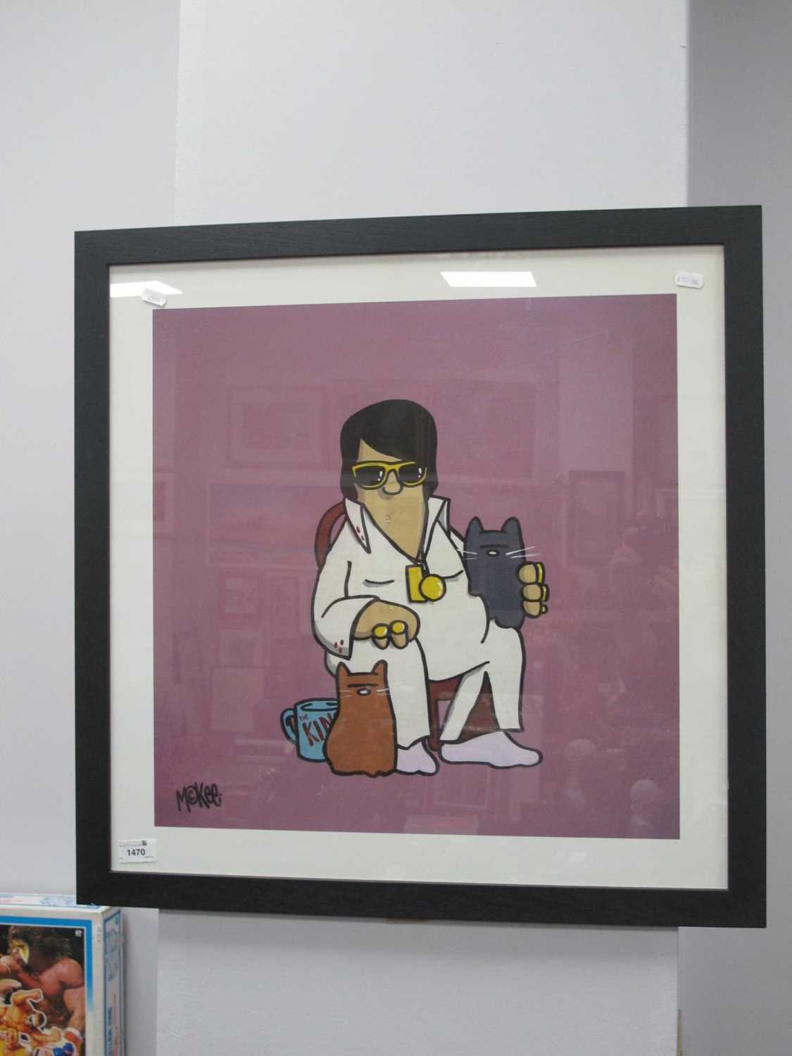 Lot 1470 - Pete McKee Print, "At Home with Elvis" 50 x 50cm.